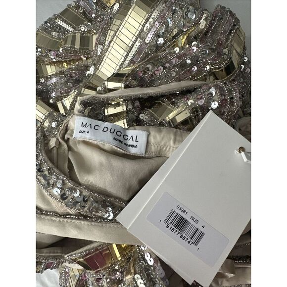 NWT Mac Duggal [ 4 ] Halter Neck Embellished Detailed Back Gown 93981 Nude Mirro - Picture 4 of 16